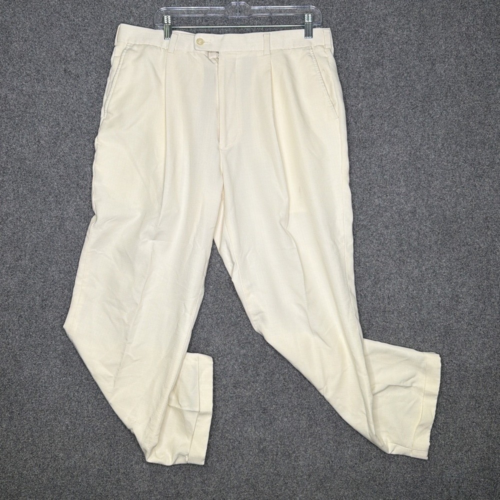 Cubavera Men's Cream Linen Blend Flat Front Beach Casual Resort Pants 36/30